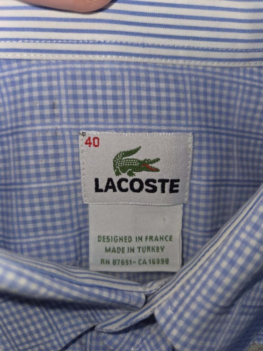 Lacoste Mens Blue Check Button-Down Long Sleeve Shirt 40 - Picture 5 of 7